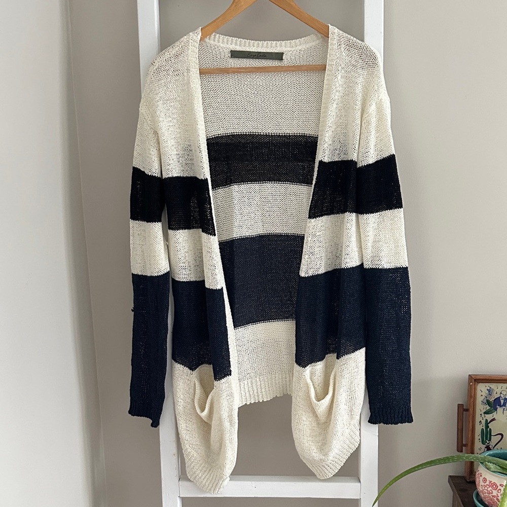 Enza Costa Rugby Stripe Loose Kit Open Cardigan Sweater
